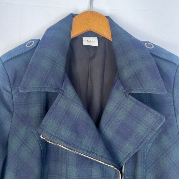 Cabi Plaid Blazer Jacket Size 6 Tartan Green Moto Classic Office Work Basic - Picture 5 of 9